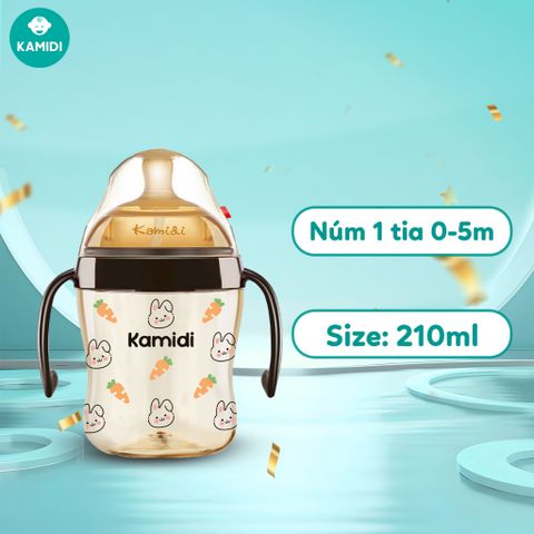  Binh sữa Kamidi Premium PPSU 210ml hoạ tiết (Có Tay Cầm) 