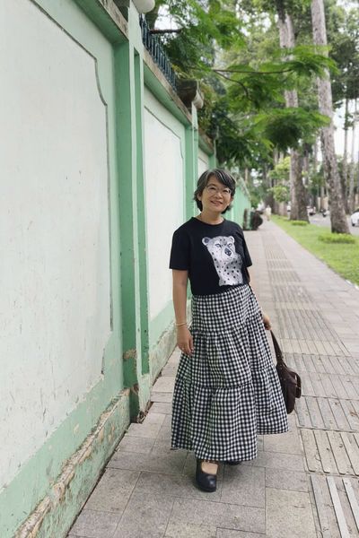  Chân váy Boho caro đen trắng Freesize 