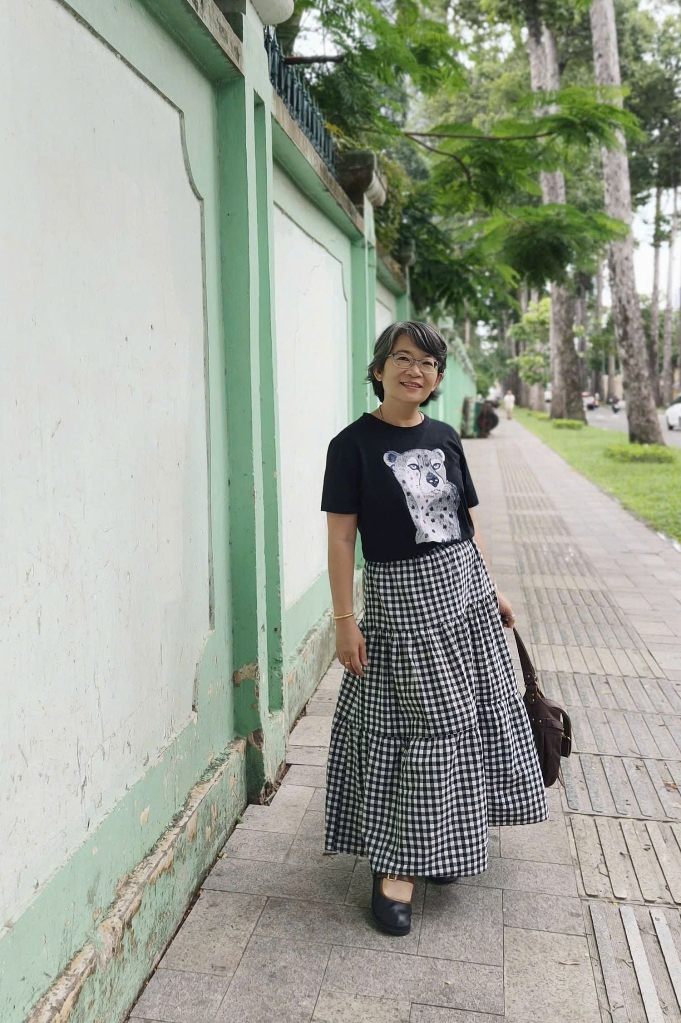  Chân váy Boho caro đen trắng Freesize 