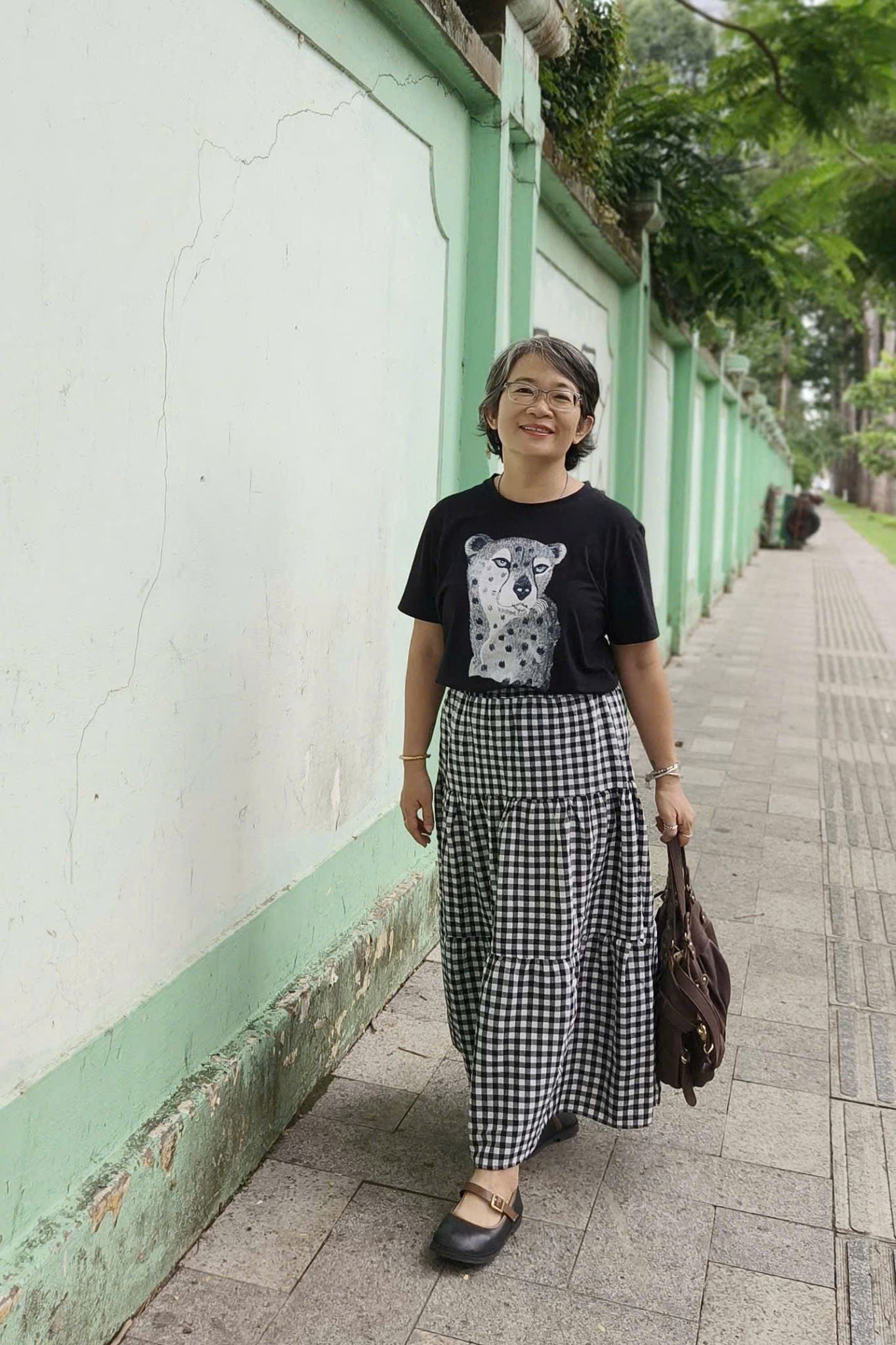  Chân váy Boho caro đen trắng Freesize 