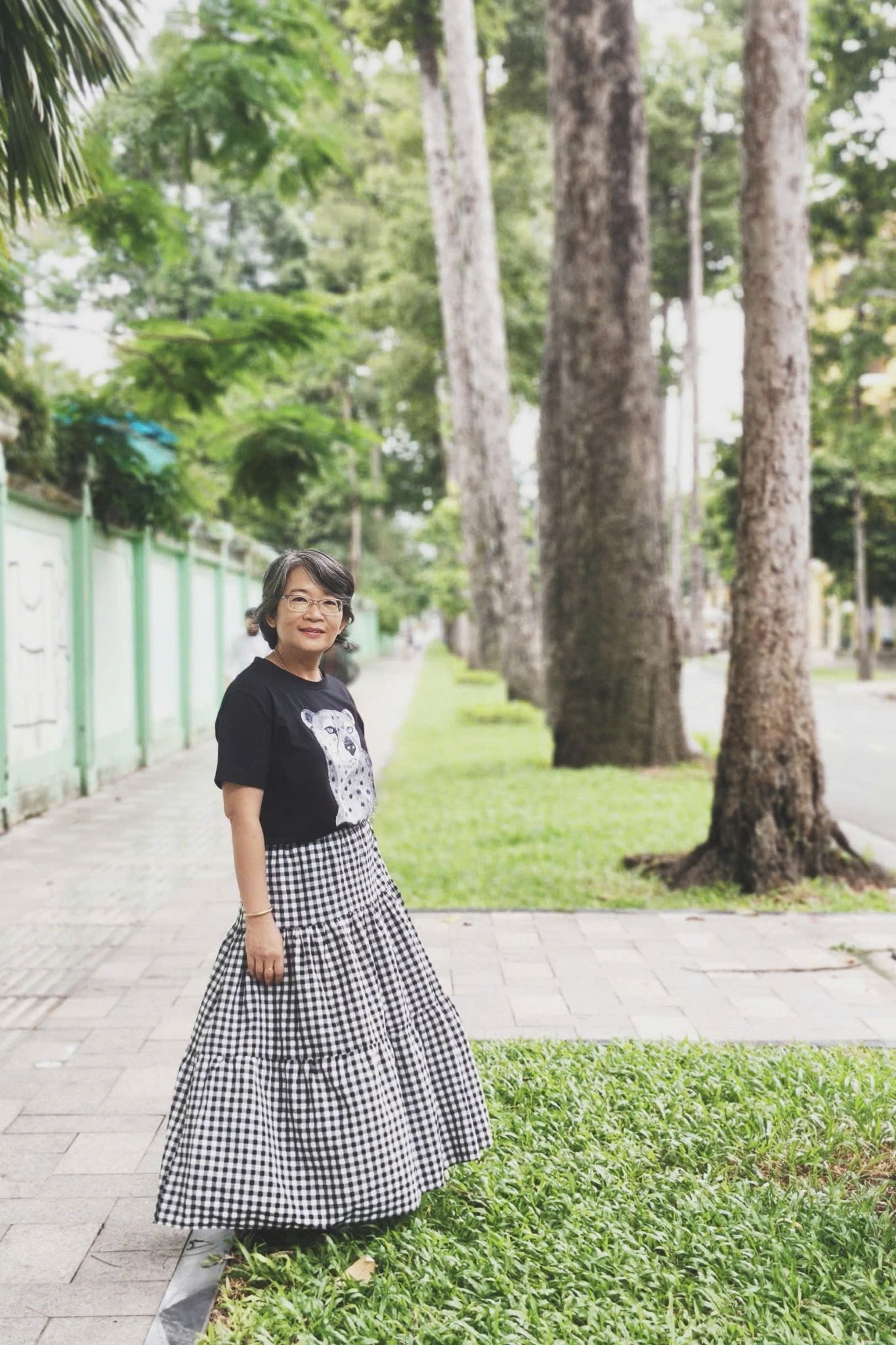  Chân váy Boho caro đen trắng Freesize 