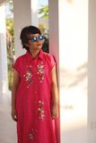  Đầm chemise linen thêu Pansee - Hồng Sen 