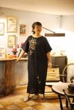  Đầm linen thêu tay đăng tiêu - Đen suông chạy chỉ 