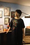 Đầm linen thêu tay đăng tiêu - Đen suông chạy chỉ 