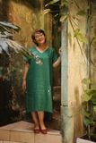  Đầm linen thêu tay hoa đăng tiêu - Xanh Két nút hông 