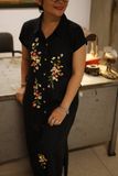  Đầm chemise linen thêu tay pansee - Đen 