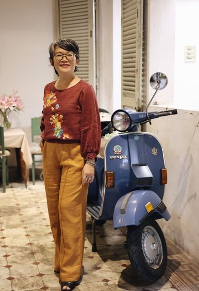  Quần linen lưng tây suông gân li trước - da bò 
