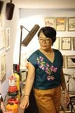  Áo crop linen thêu tay Bông Giấy - Xanh Cổ vịt 
