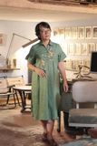  Đầm chemise linen thêu tay pansee - tay bèo Matcha 