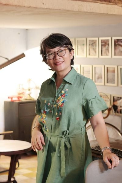  Đầm chemise linen thêu tay pansee - tay bèo Matcha 