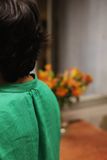  Áo linen thêu tay Hồng Sao cổ đứng - xanh lý 