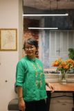  Áo linen thêu tay Hồng Sao cổ đứng - xanh lý 