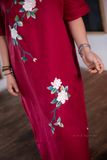  Đầm Muse linen đi tiệc thêu tay Bạch Thiên Hương - Đỏ Vang 
