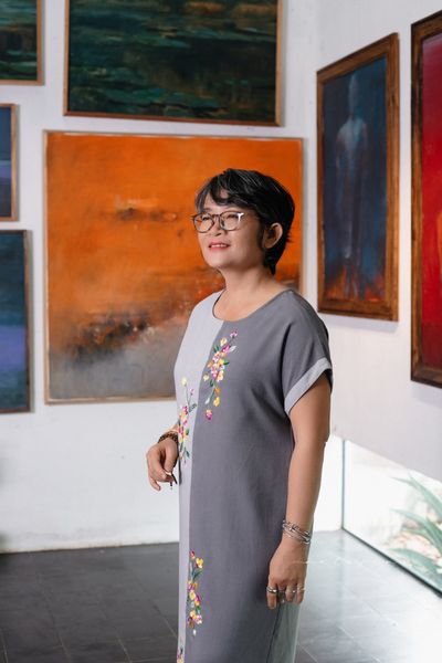  Đầm thêu tay Pansee suông tahera - ghép Xám Xám 