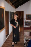  Đầm đi tiệc thêu tay Hoa Dâu - đen linen tay kẹo 