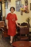  Đầm xoắn eo đỏ thêu Hồng Mai 