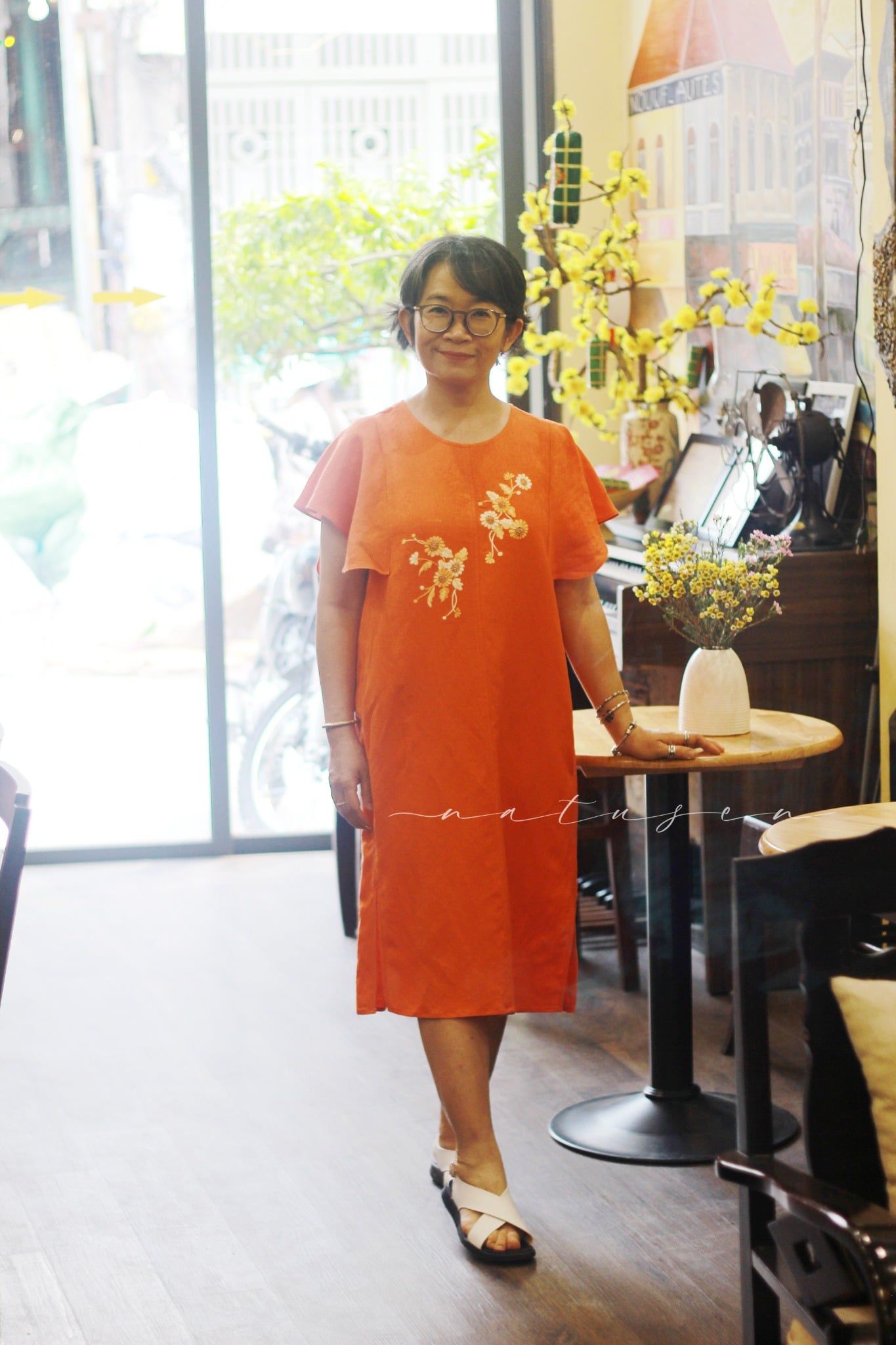  Đầm tay tiên cam thêu tay Cúc Nhật 