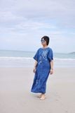  Đầm suông linen xanh bíc thêu tay Xuyến Chi 