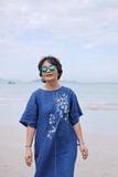  Đầm suông linen xanh bíc thêu tay Xuyến Chi 