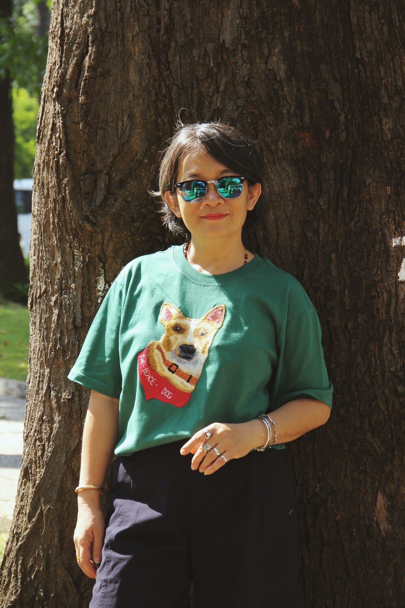  Áo thun Xanh Ve thêu tay Aloka Dog 