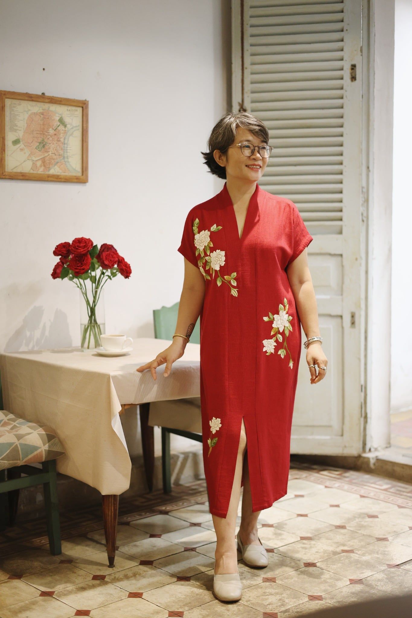  Đầm Yuna Kimono Đỏ thêu tay Bạch Thiên Hương 