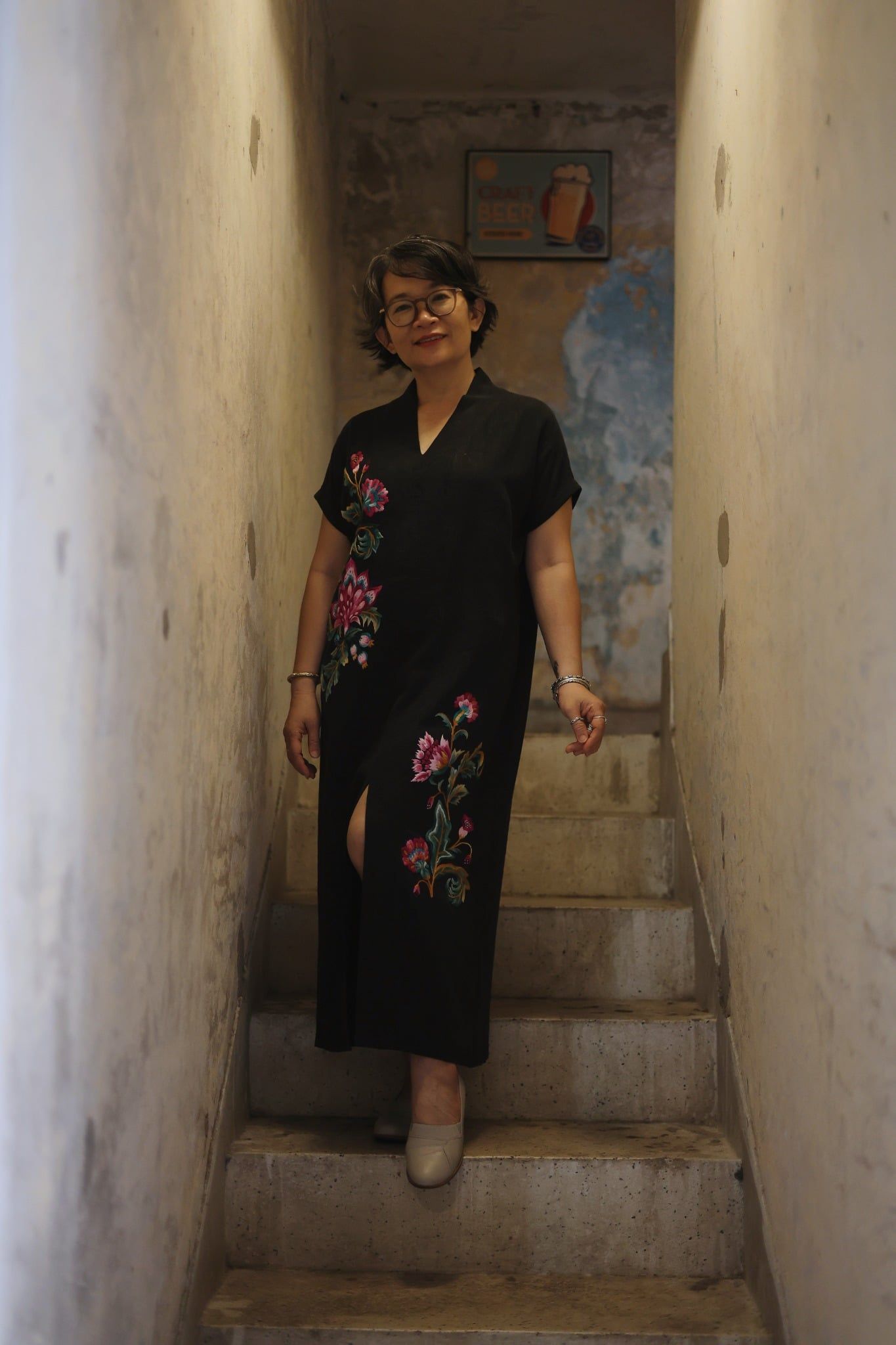  Đầm Yuna Kimono Xám thêu tay Heart Jacobean 