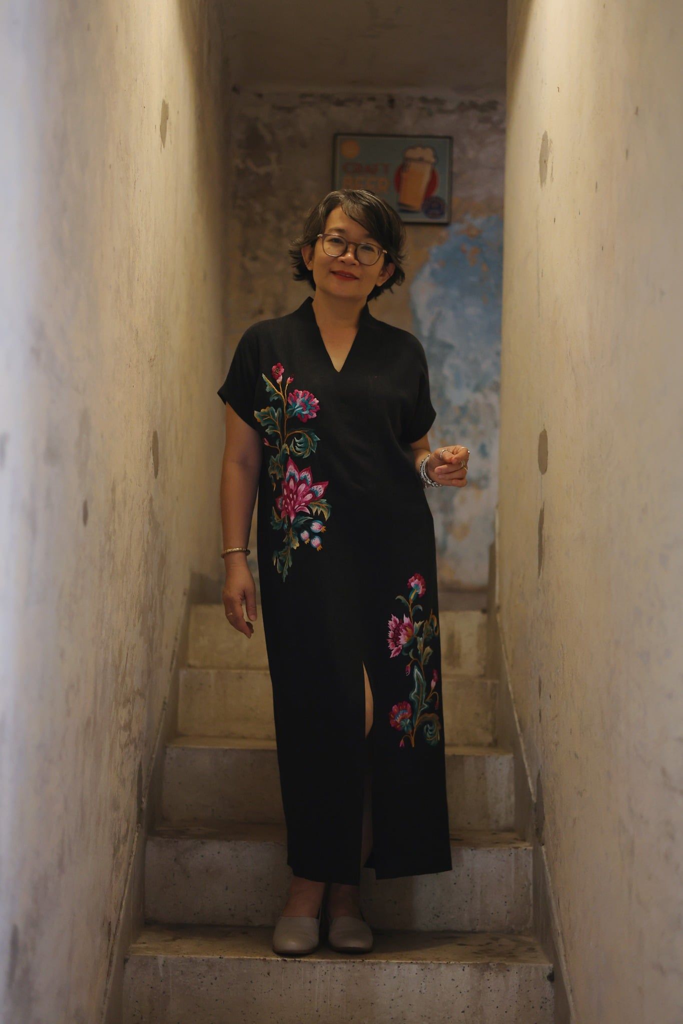  Đầm Yuna Kimono Xám thêu tay Heart Jacobean 