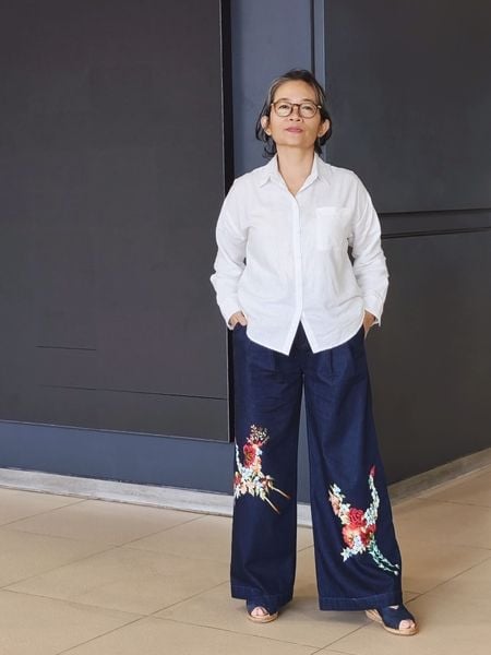  Quần Jeans thêu tay Hạc Bách Hoa 