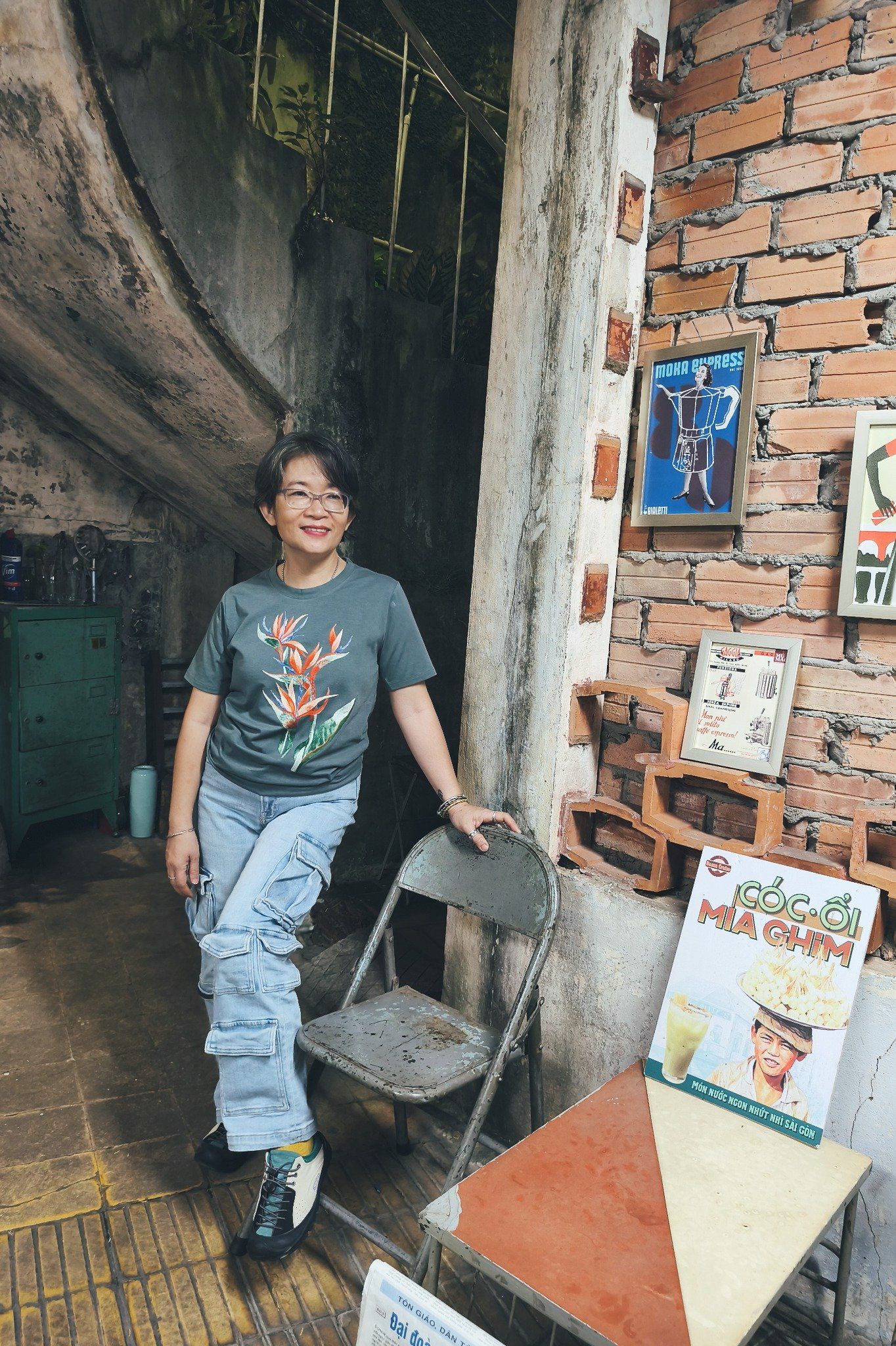  Áo thun Xám thêu tay Hoa Thiên Điểu 