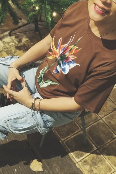  Áo thun Choco thêu tay Hoa Hạc Tiên 