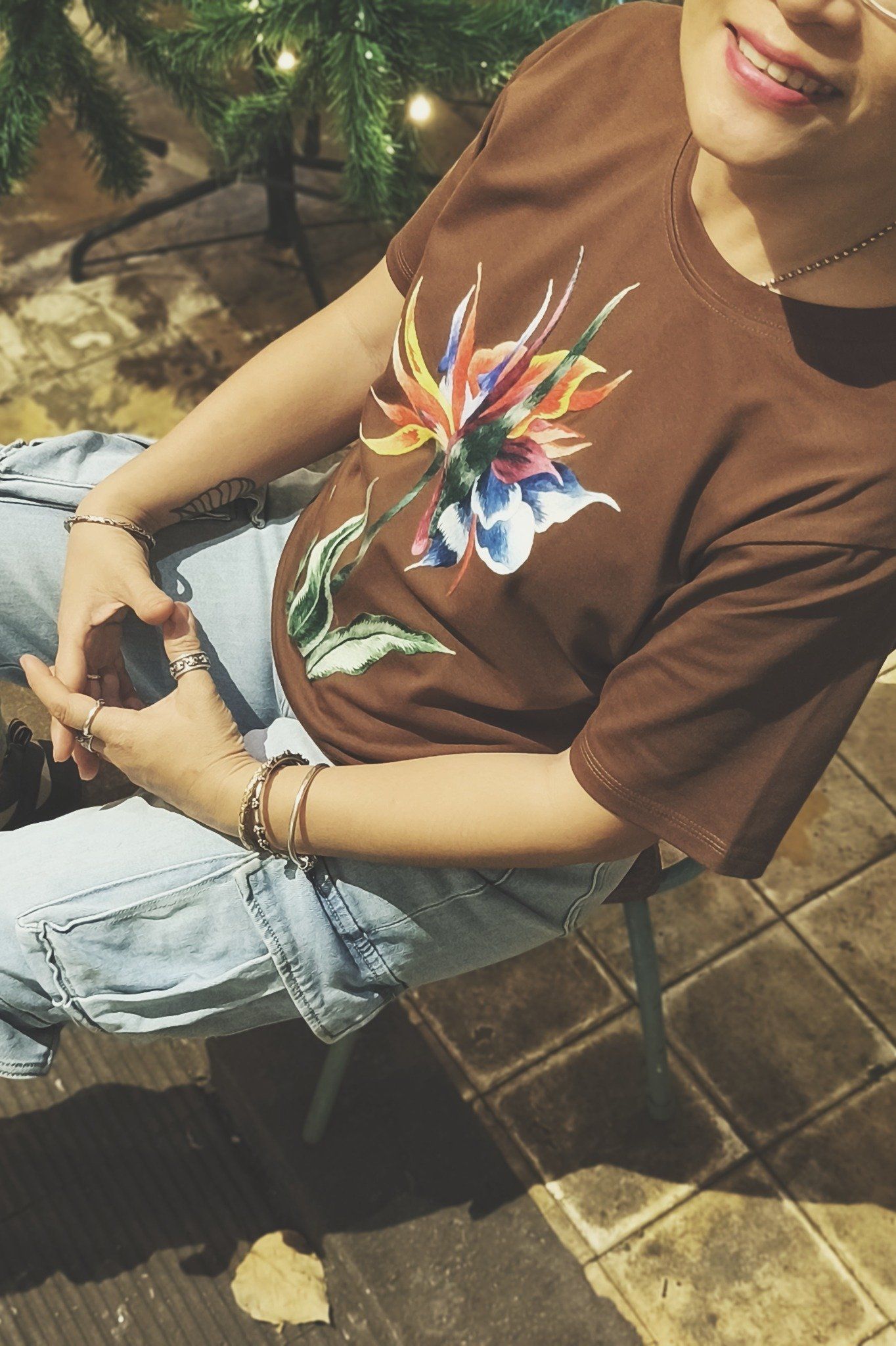  Áo thun Choco thêu tay Hoa Hạc Tiên 