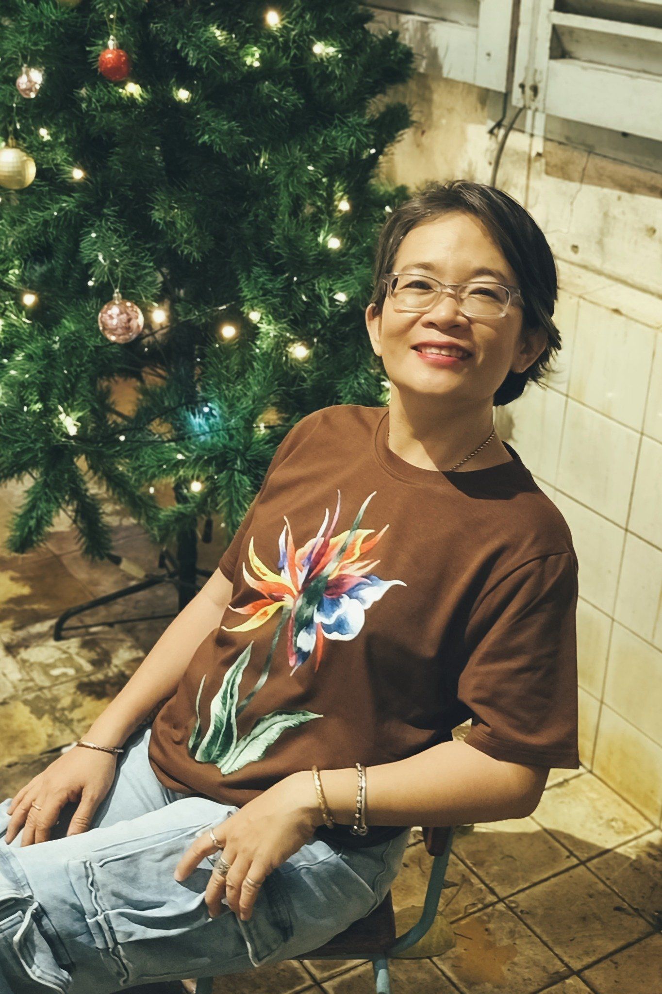  Áo thun Choco thêu tay Hoa Hạc Tiên 