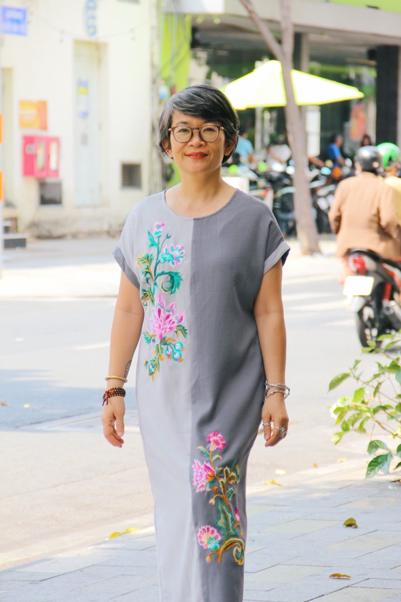  Đầm Tahera Xám Xám thêu tay Heart Jacobean 
