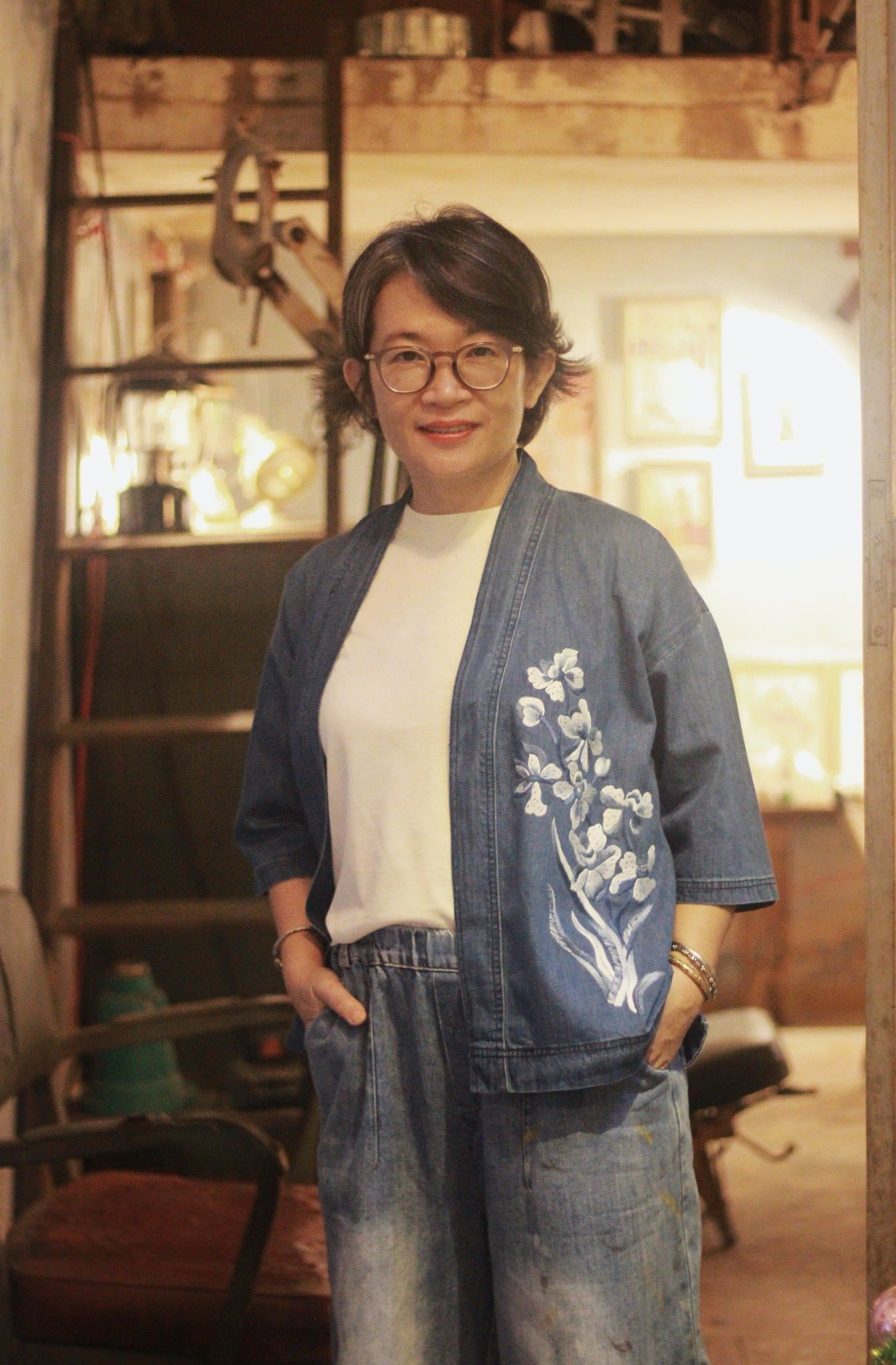  Áo khoác kimono denim thêu tay Lan Bướm 