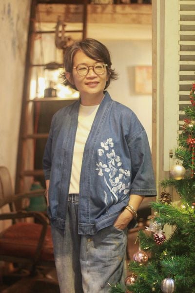  Áo khoác kimono denim thêu tay Lan Bướm 