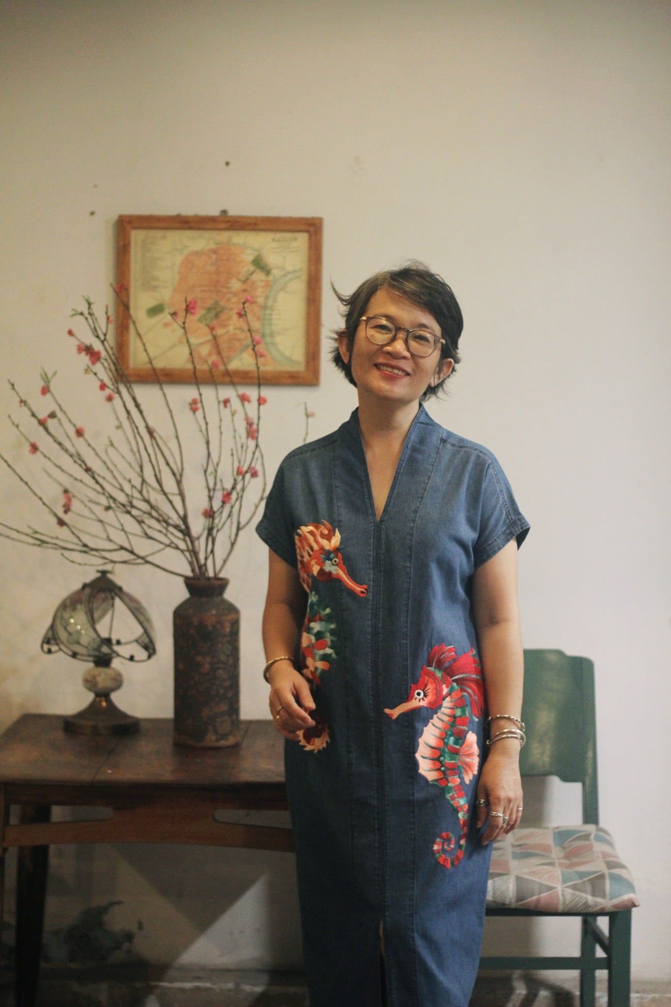  Đầm Yuna Kimono denim thêu tay Hải Vương Hải Hậu 