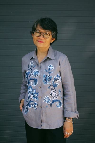  Áo chemsie Xám thêu tay Heart Jacobean 