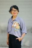  Áo chemise tay vuông xám thêu tay Tiểu Mã 