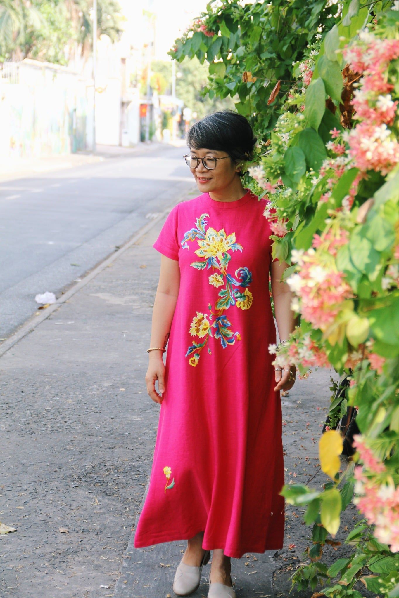  Đầm Selena Hồng Sen thêu tay Heart Jacobean 