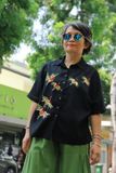  Áo chemise Đen thêu tay Lục Hạc 
