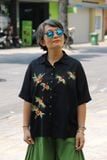  Áo chemise Đen thêu tay Lục Hạc 
