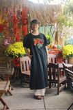  Đầm tay bồng Đen thêu tay Hỏa Mã 