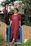  Đầm tay bồng Bả trầu thêu tay Hồng Mai 