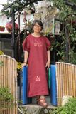  Đầm tay bồng Bả trầu thêu tay Hồng Mai 