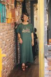  Đầm tay bồng Xanh Cổ vịt thêu tay Hồng Mai 
