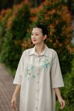  Đầm chemise Beige thêu tay Gốm cây mai 