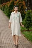  Đầm chemise Beige thêu tay Gốm cây mai 