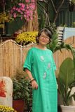  Đầm linen thêu tay Lục Bình - Xanh Lý suông 