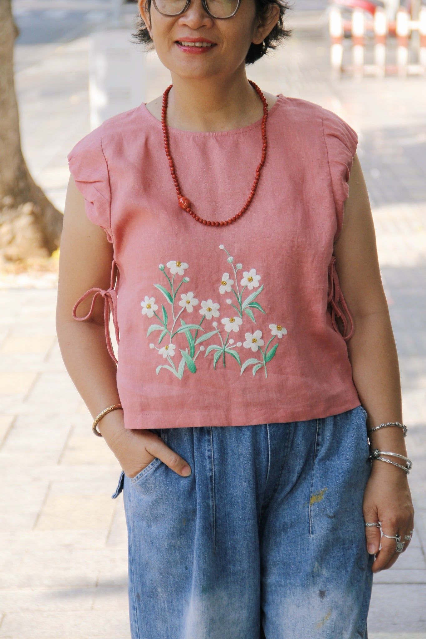  Áo lửng linen thêu tay Xuyến Chi 