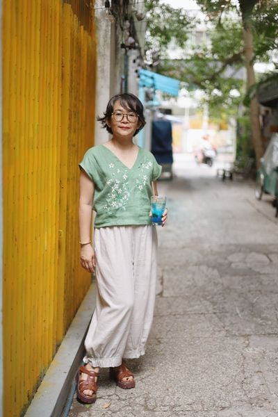  Quần linen be dáng nấm 